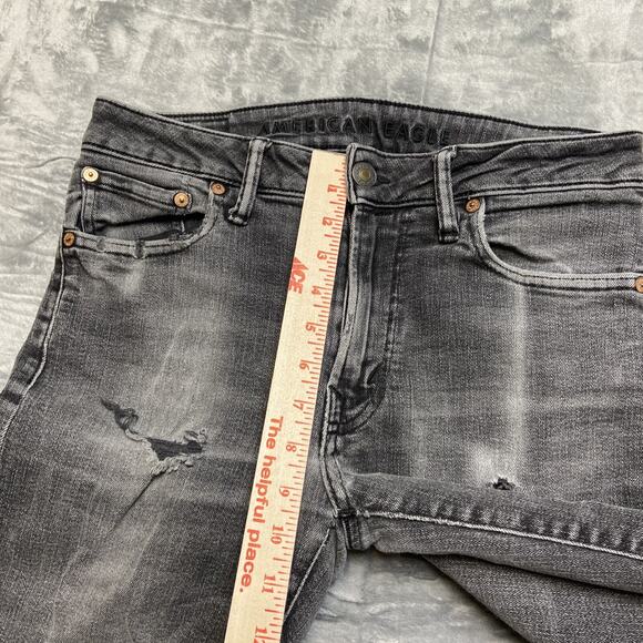 American Eagle Airflex Distressed Slim Straight Jeans Mens 30x34 Gray Denim - Picture 4 of 13